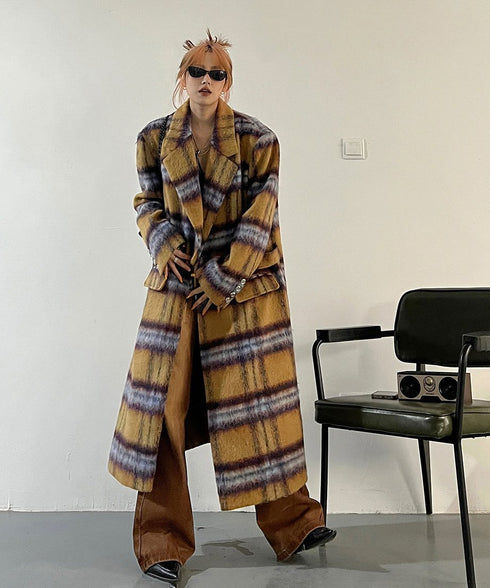 Blurred Check Long Coat
